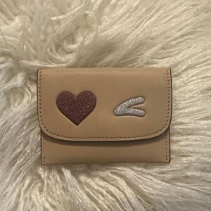 Coach Tan Leather cardholder with Heart Design